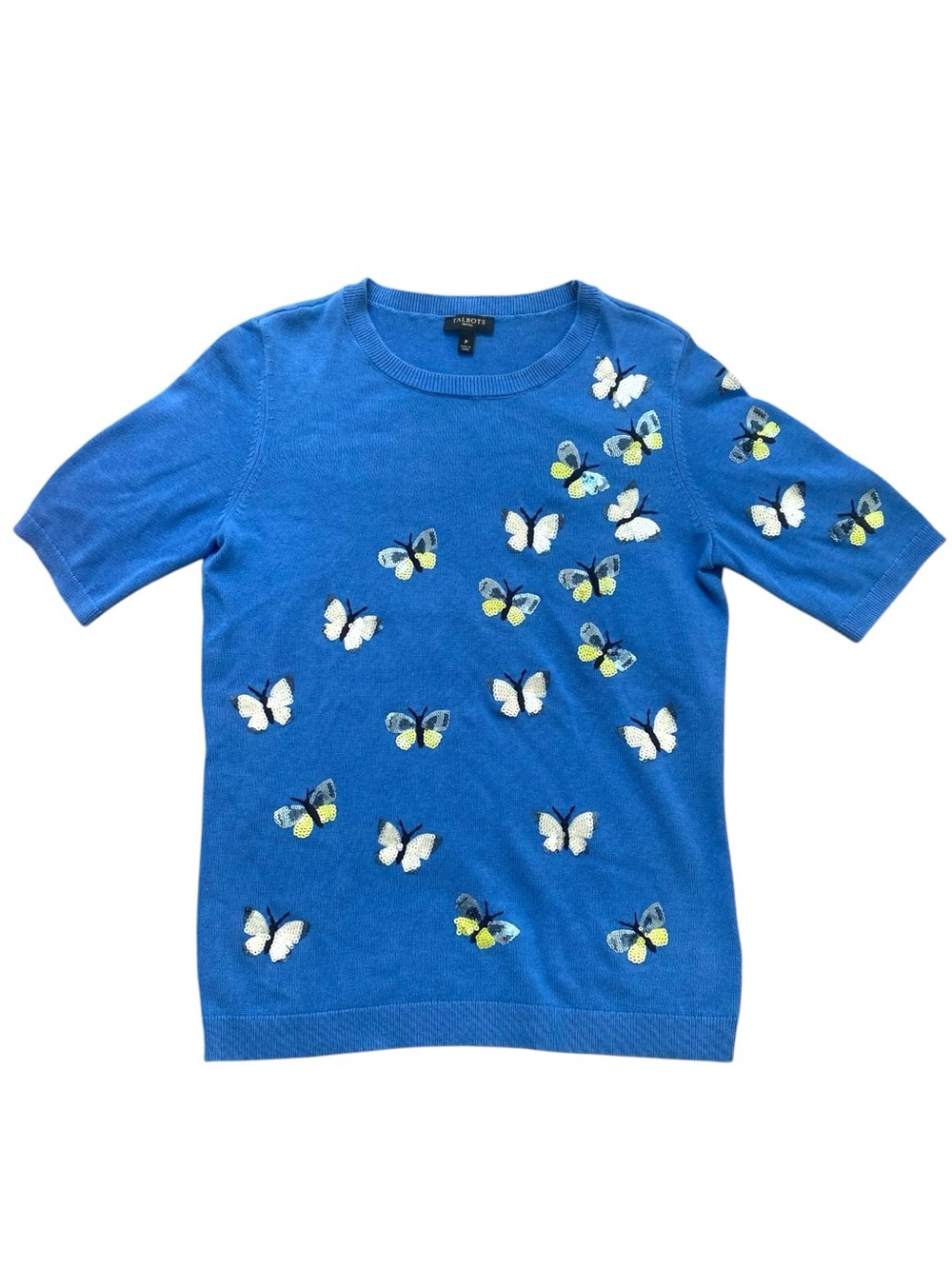 Vintage Talbots Petite Blue Crewneck Sweater with sequin butterflies